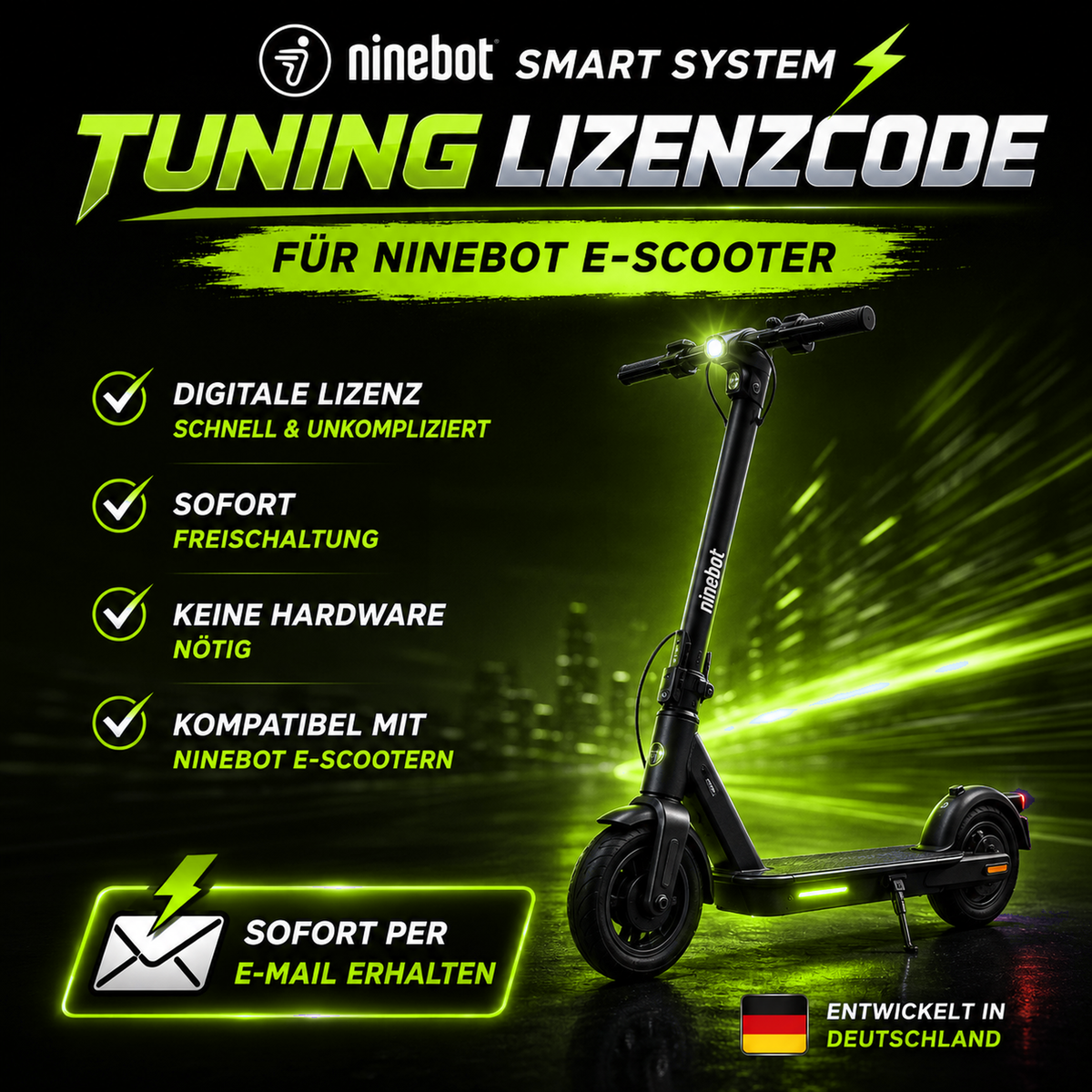 Online Ninebot Sofort Tuning Lizenz für Ninebot max G3 D + GT3 + ZT3 + G2 D + G30 D + F2 + F2 Plus + F2 Pro via Bluetooth